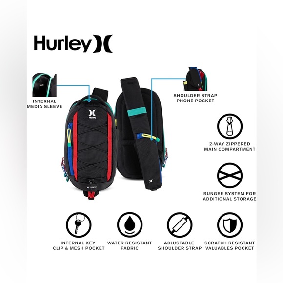 Hurley Men's Crossbody Sling Bag, Black/Primary Multi, - Picture 5 of 5
